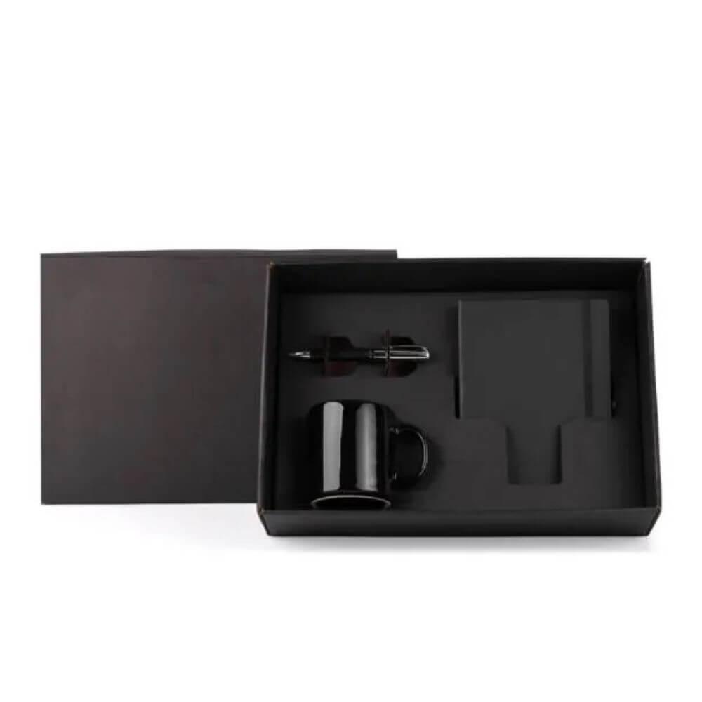 Kit Escritório 3 Peças GO1507 na cor Preto, brinde personalizado Sky Brindes