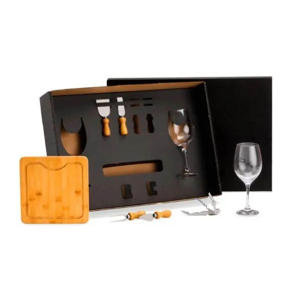 Kit Para Queijo 8 Peças GO1518 na cor Preto, brinde personalizado Sky Brindes