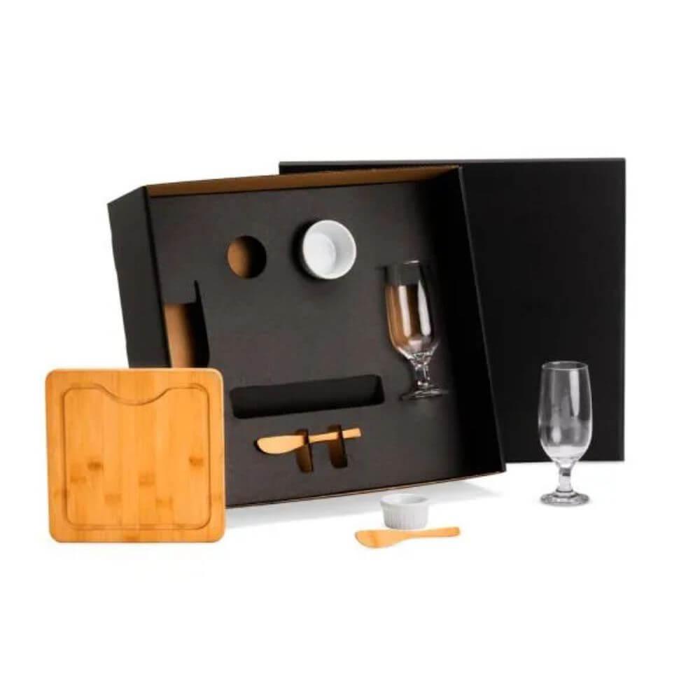 Kit Para Queijo 7 Peças GO1519 na cor Preto, brinde personalizado Sky Brindes
