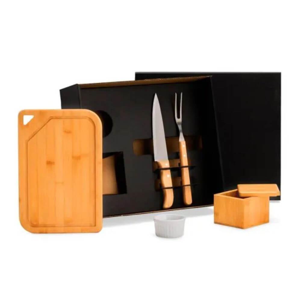 Kit Para Churrasco 5 Peças GO1522 na cor Preto, brinde personalizado Sky Brindes