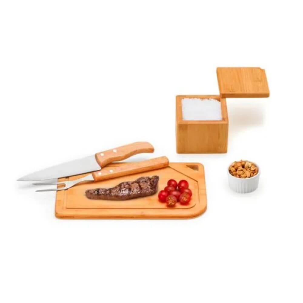 Kit Para Churrasco 5 Peças GO1522 na cor Preto, brinde personalizado Sky Brindes