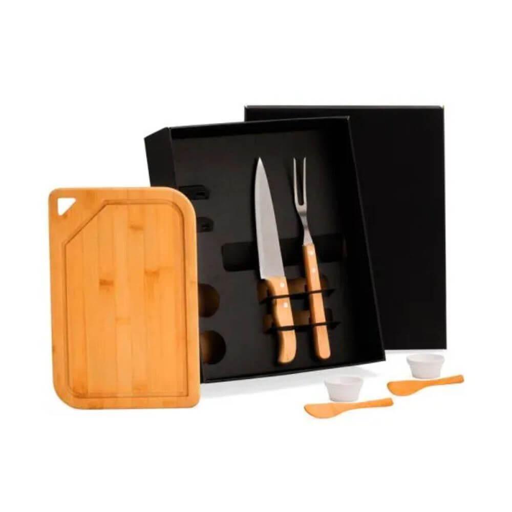 Kit Para Churrasco 7 Peças GO1523 na cor Preto, brinde personalizado Sky Brindes