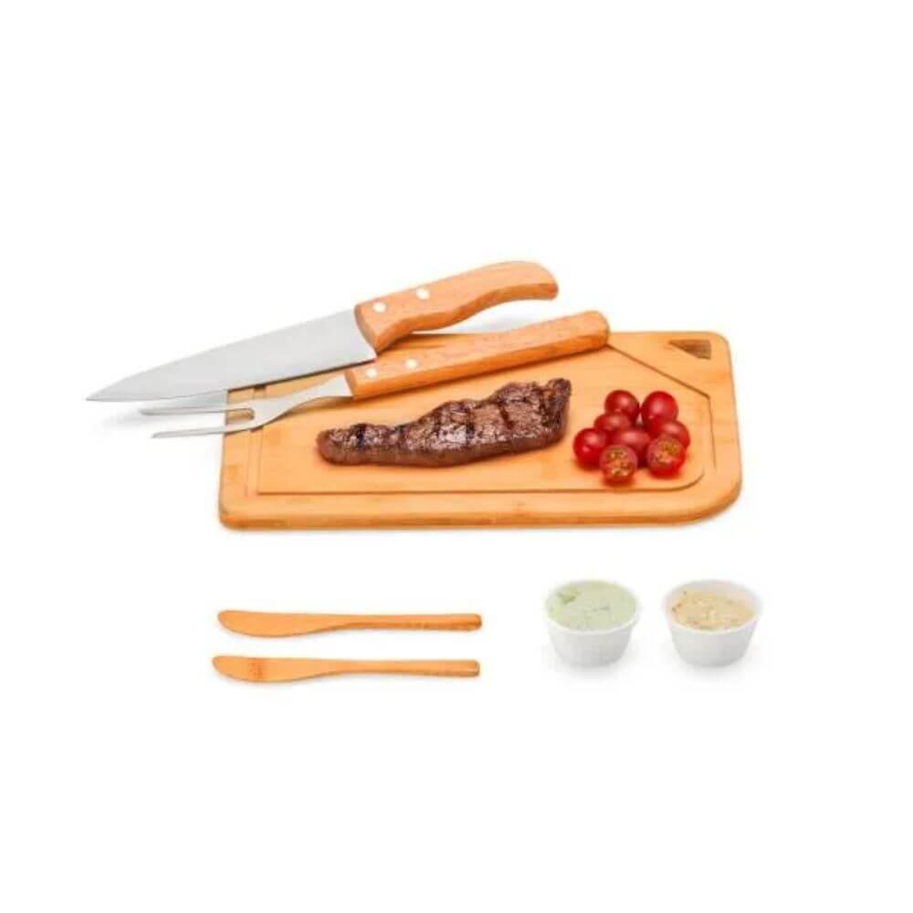 Kit Para Churrasco 7 Peças GO1523 na cor Preto, brinde personalizado Sky Brindes