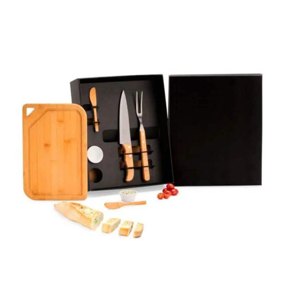 Kit Para Churrasco 7 Peças GO1523 na cor Preto, brinde personalizado Sky Brindes