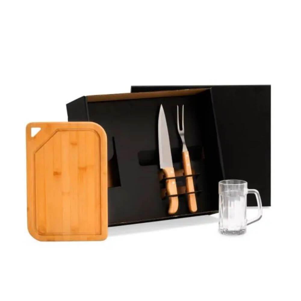 Kit Para Churrasco 4 Peças GO1524 na cor Preto, brinde personalizado Sky Brindes