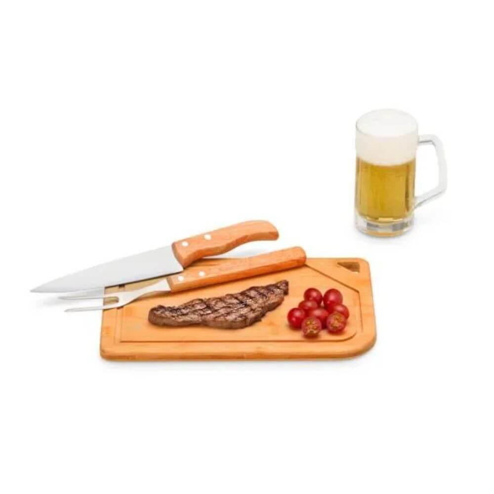 Kit Para Churrasco 4 Peças GO1524 na cor Preto, brinde personalizado Sky Brindes
