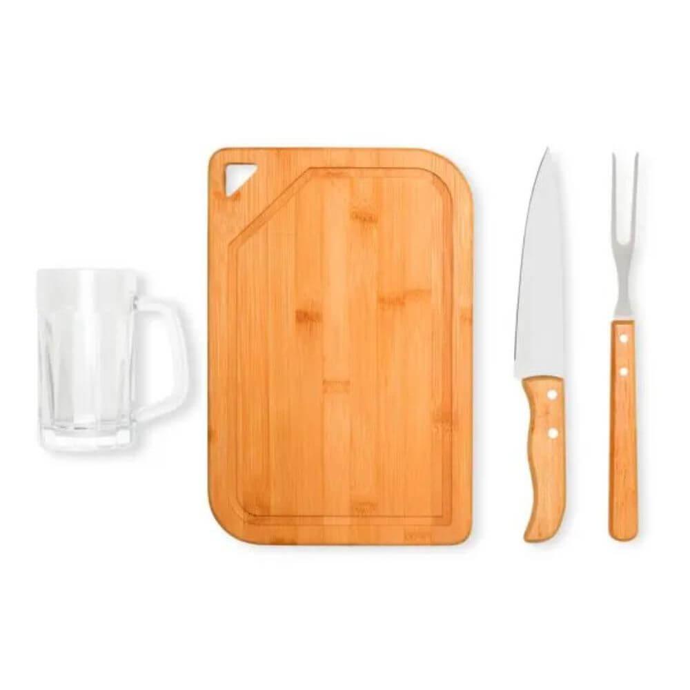 Kit Para Churrasco 4 Peças GO1524 na cor Preto, brinde personalizado Sky Brindes