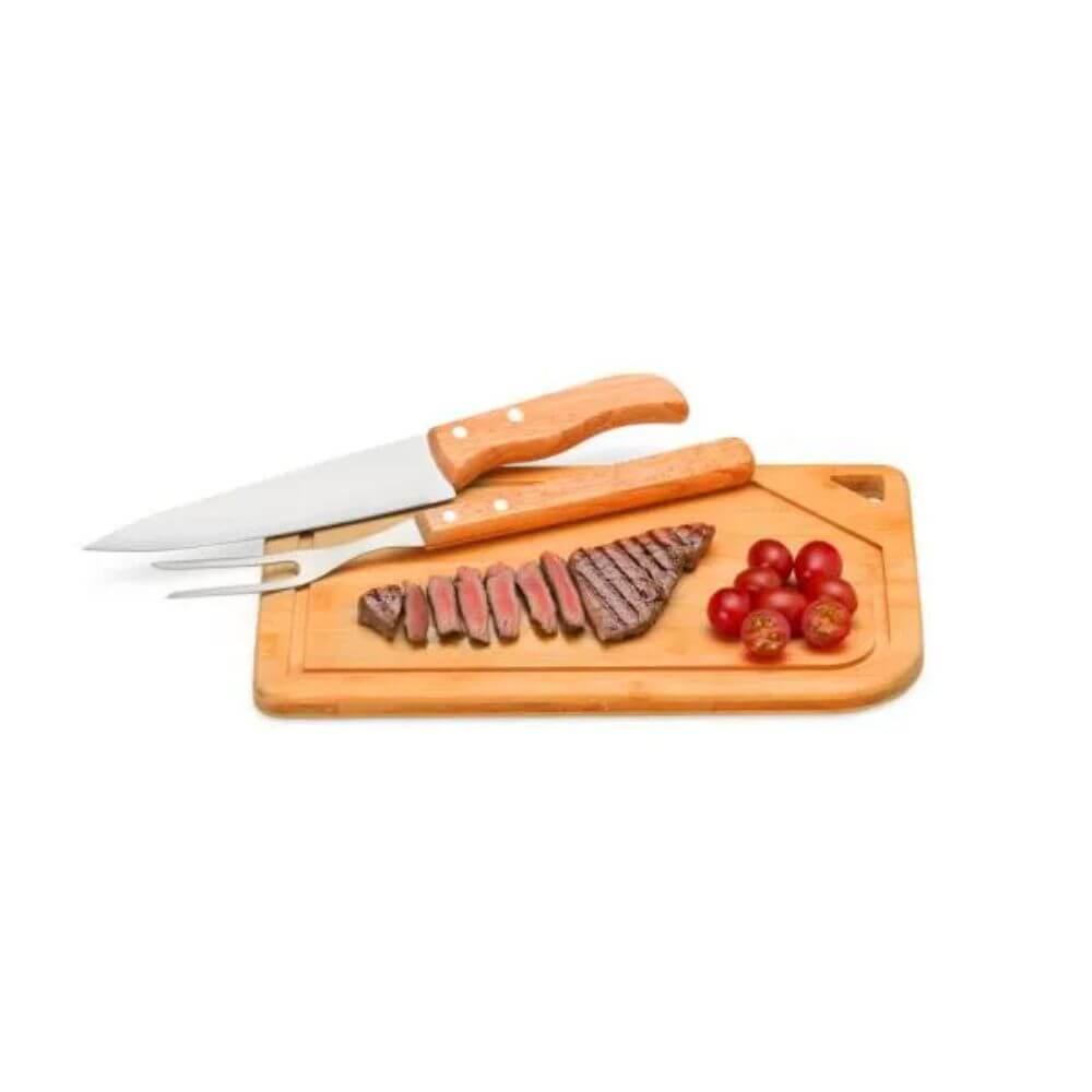 Churrasco em Bambu 3 Peças GO1525 na cor Preto, brinde personalizado Sky Brindes