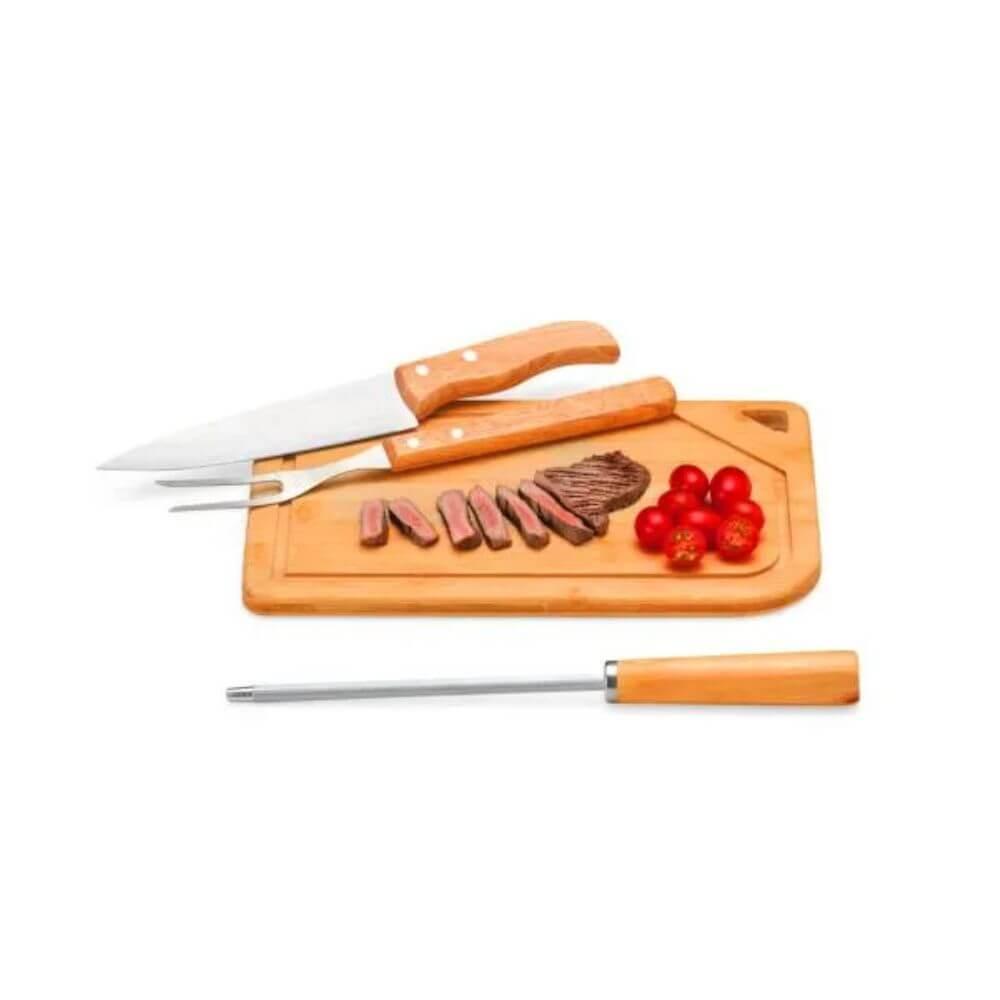 Churrasco em Bambu 4 Peças GO1526 na cor Preto, brinde personalizado Sky Brindes