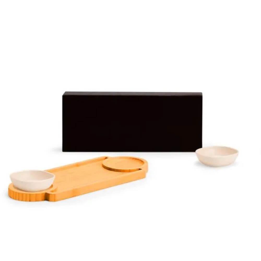 Kit Petiscos em Bambu 3 Peças GO1529 na cor Preto, brinde personalizado Sky Brindes
