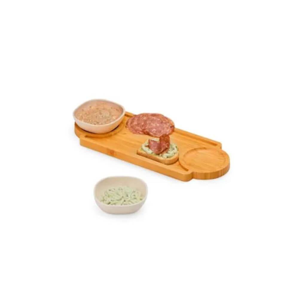 Kit Petiscos em Bambu 3 Peças GO1529 na cor Preto, brinde personalizado Sky Brindes