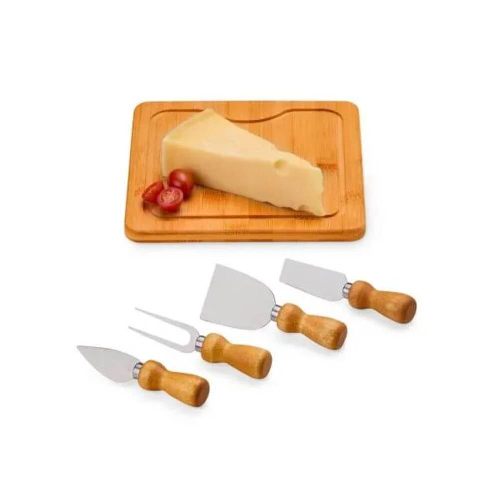 Kit Queijo Em Bambu 5 Peças GO1531 na cor Preto, brinde personalizado Sky Brindes