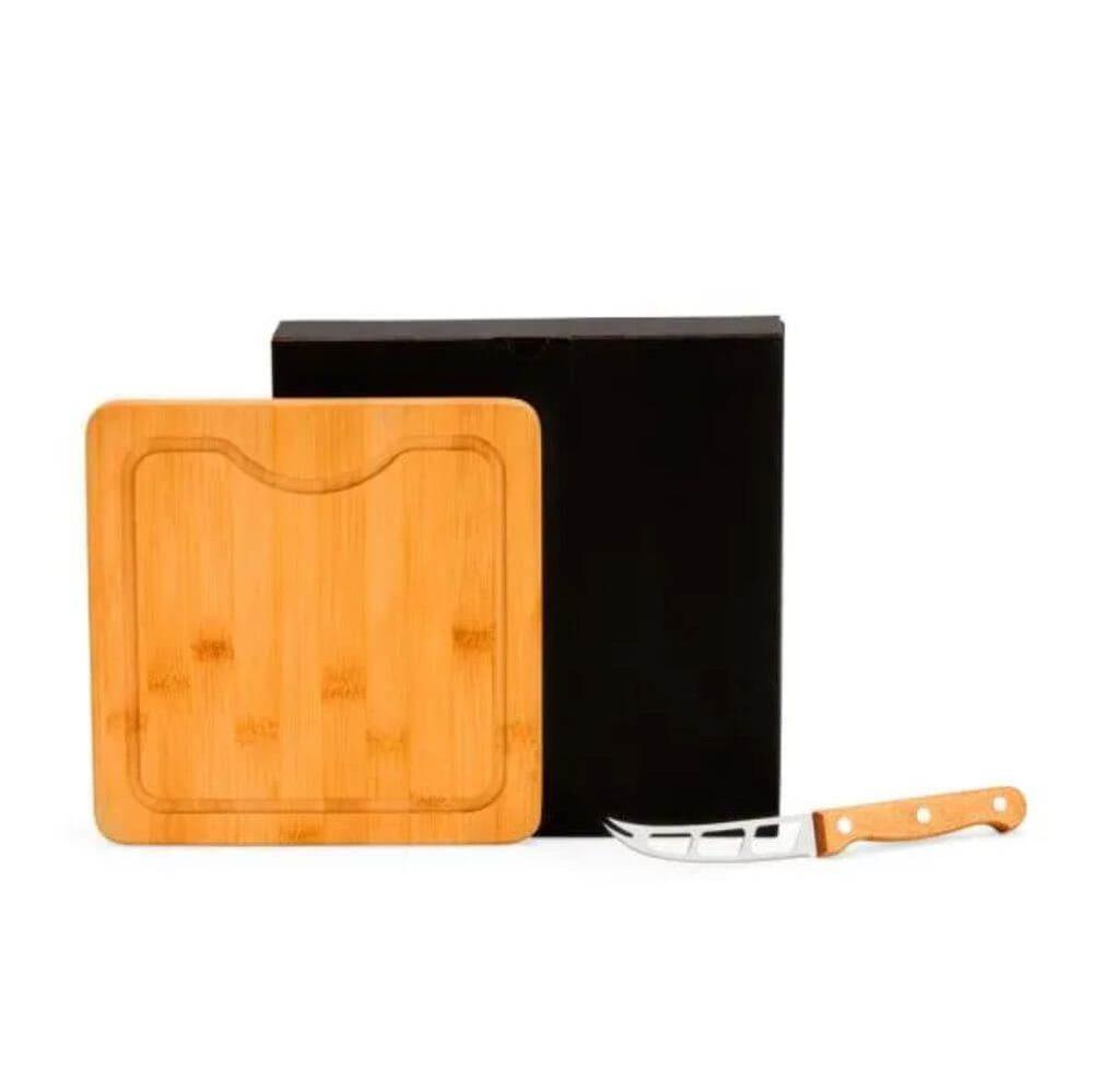 Kit Queijo Em Bambu 2 Peças GO1532 na cor Preto, brinde personalizado Sky Brindes