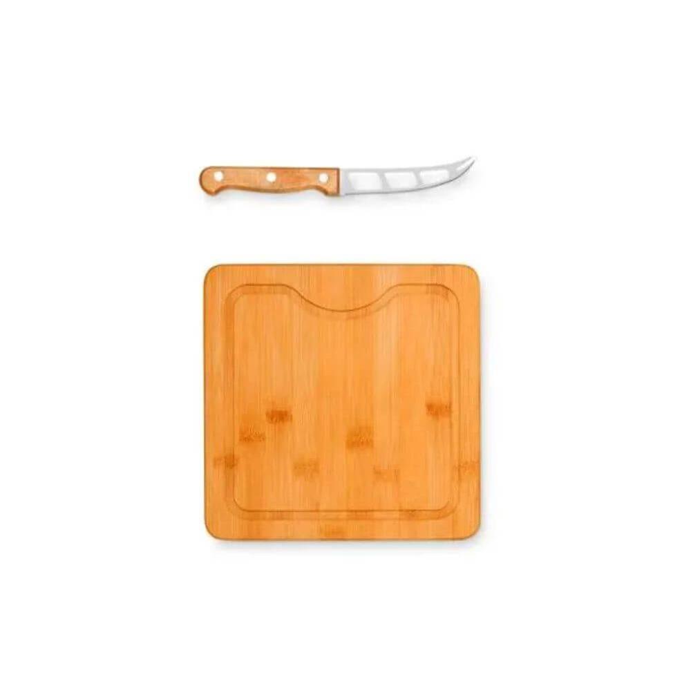 Kit Queijo Em Bambu 2 Peças GO1532 na cor Preto, brinde personalizado Sky Brindes