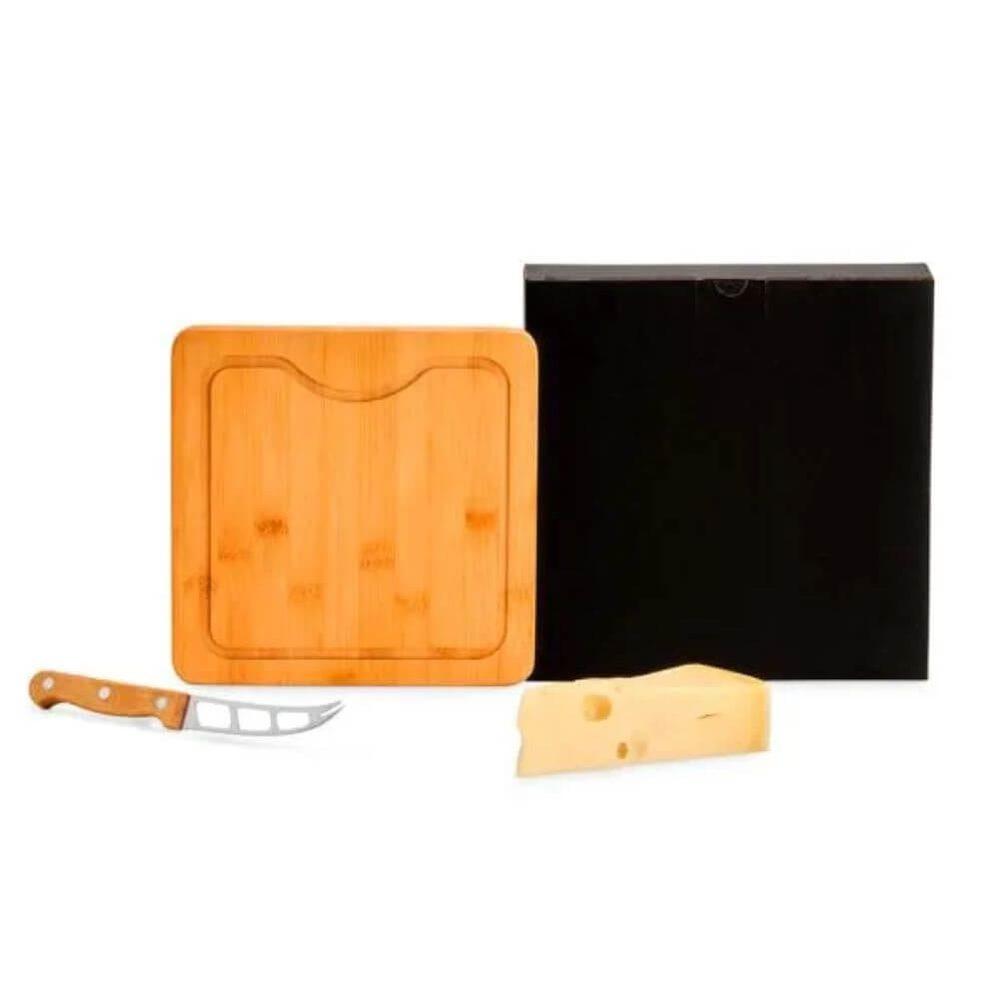 Kit Queijo Em Bambu 2 Peças GO1532 na cor Preto, brinde personalizado Sky Brindes