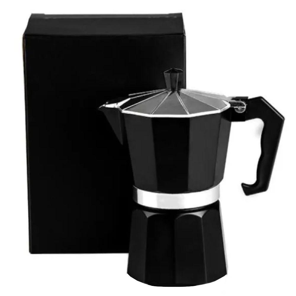 Cafeteira Italiana 250ml GO1543 na cor Preto, brinde personalizado Sky Brindes