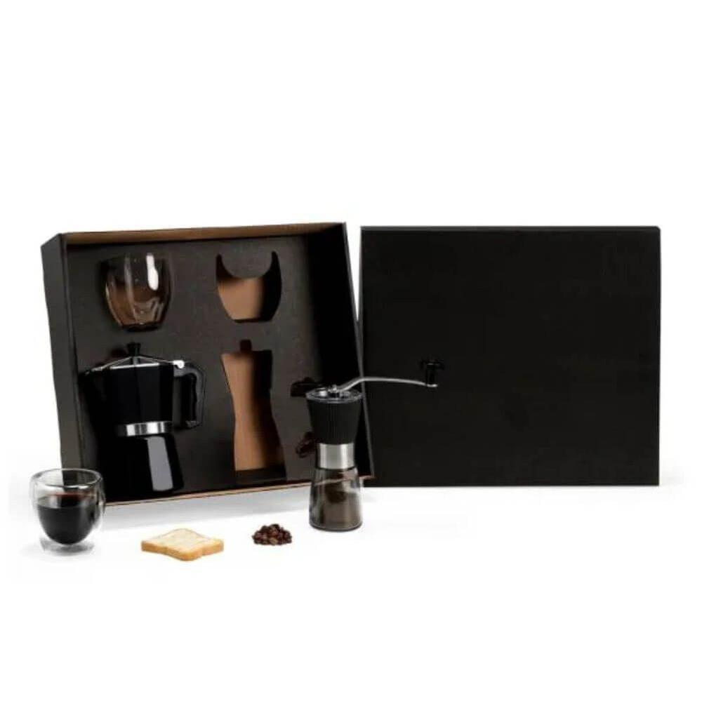 Kit para Café 4 Peças GO1547 na cor Preto, brinde personalizado Sky Brindes