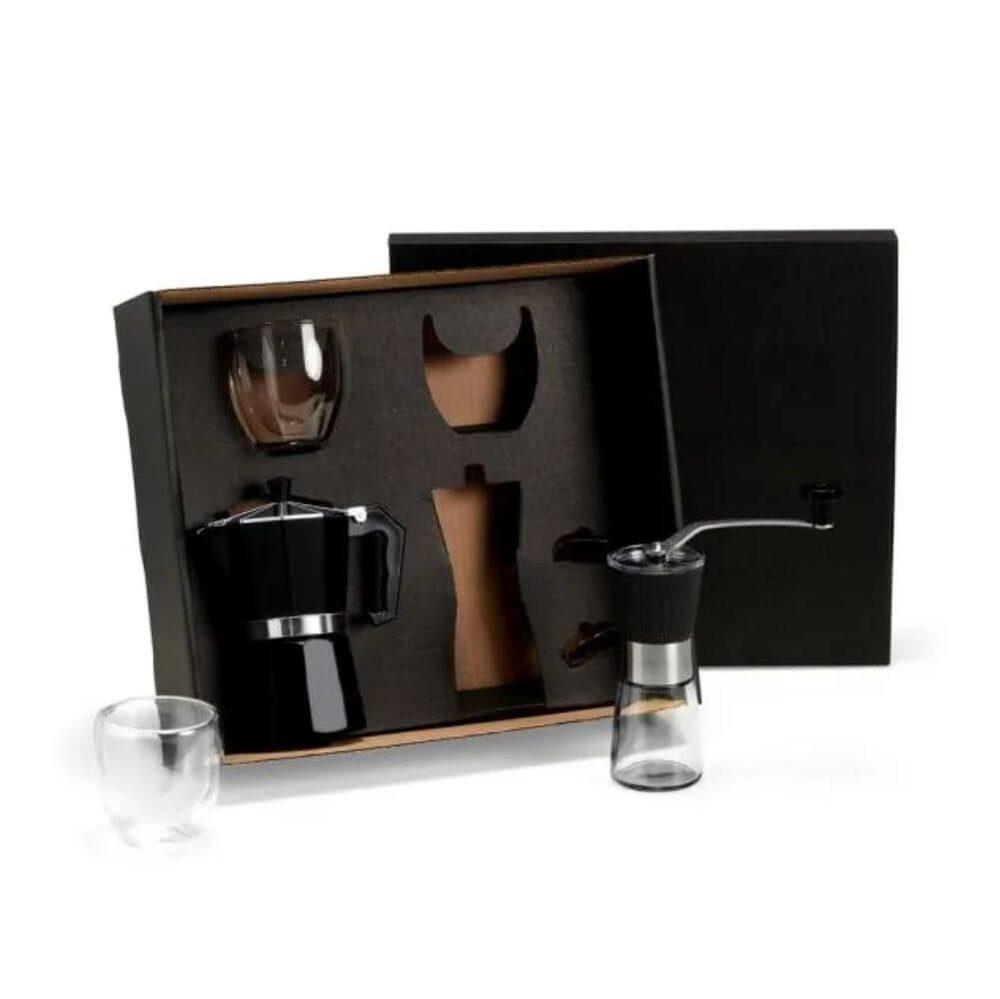 Kit para Café 4 Peças GO1547 na cor Preto, brinde personalizado Sky Brindes