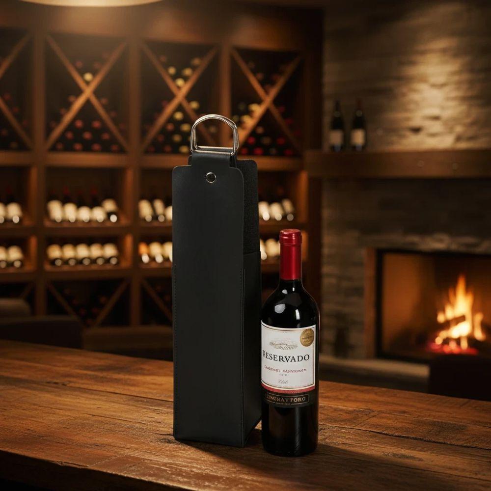 Porta Vinho Bidim GO1558 na cor Preto, brinde personalizado Sky Brindes
