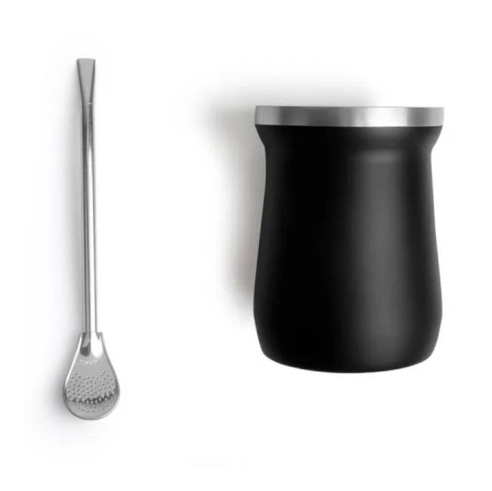 Cuia Térmica 300ml GO1564 na cor Preto, brinde personalizado Sky Brindes