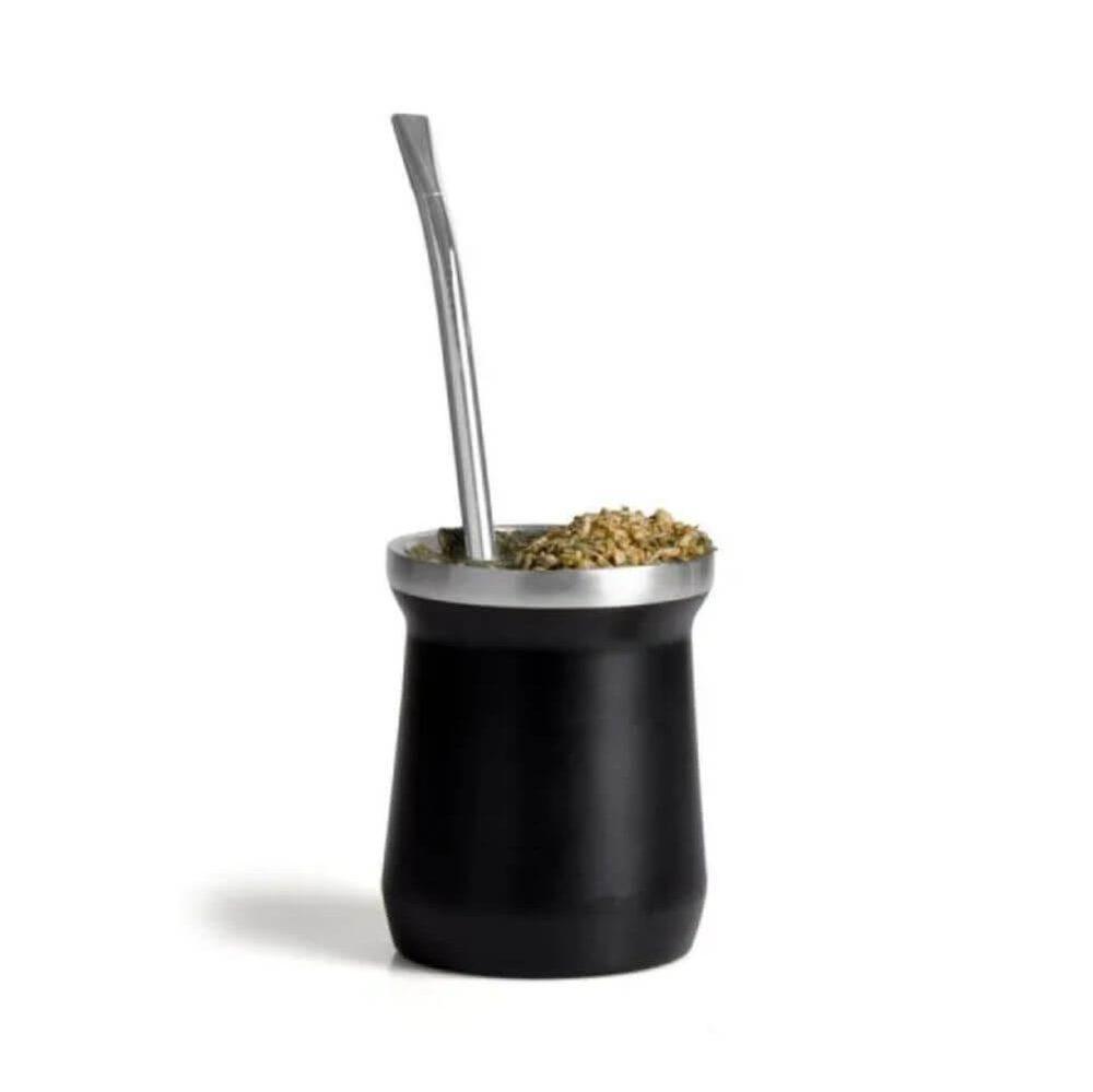 Cuia Térmica 300ml GO1564 na cor Preto, brinde personalizado Sky Brindes