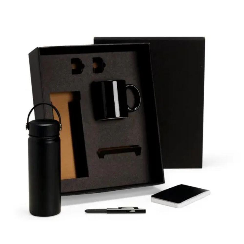 Kit Garrafa 4 Peças GO1568 na cor Preto, brinde personalizado Sky Brindes