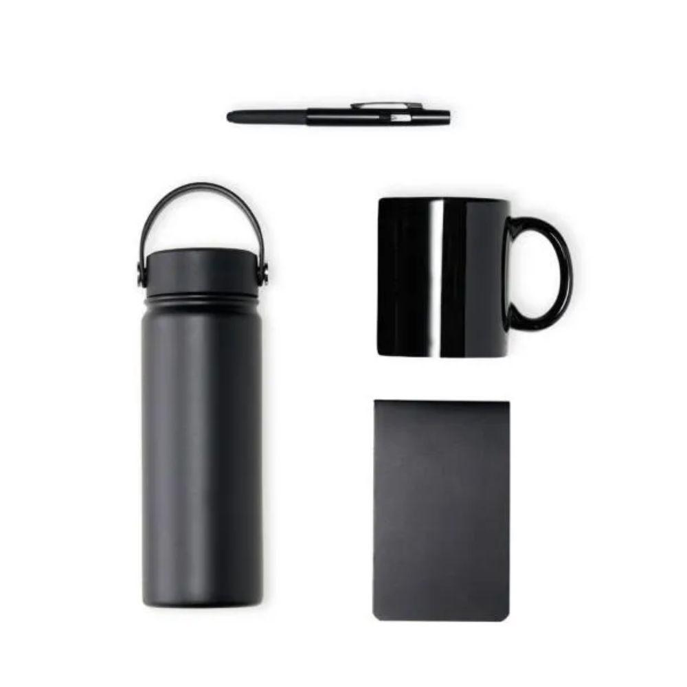 Kit Garrafa 4 Peças GO1568 na cor Preto, brinde personalizado Sky Brindes