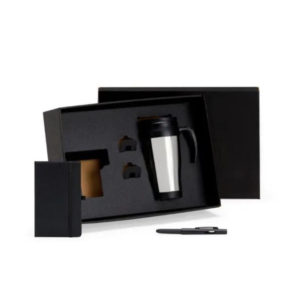 Kit Escritório 3 Peças GO1569 na cor Preto, brinde personalizado Sky Brindes