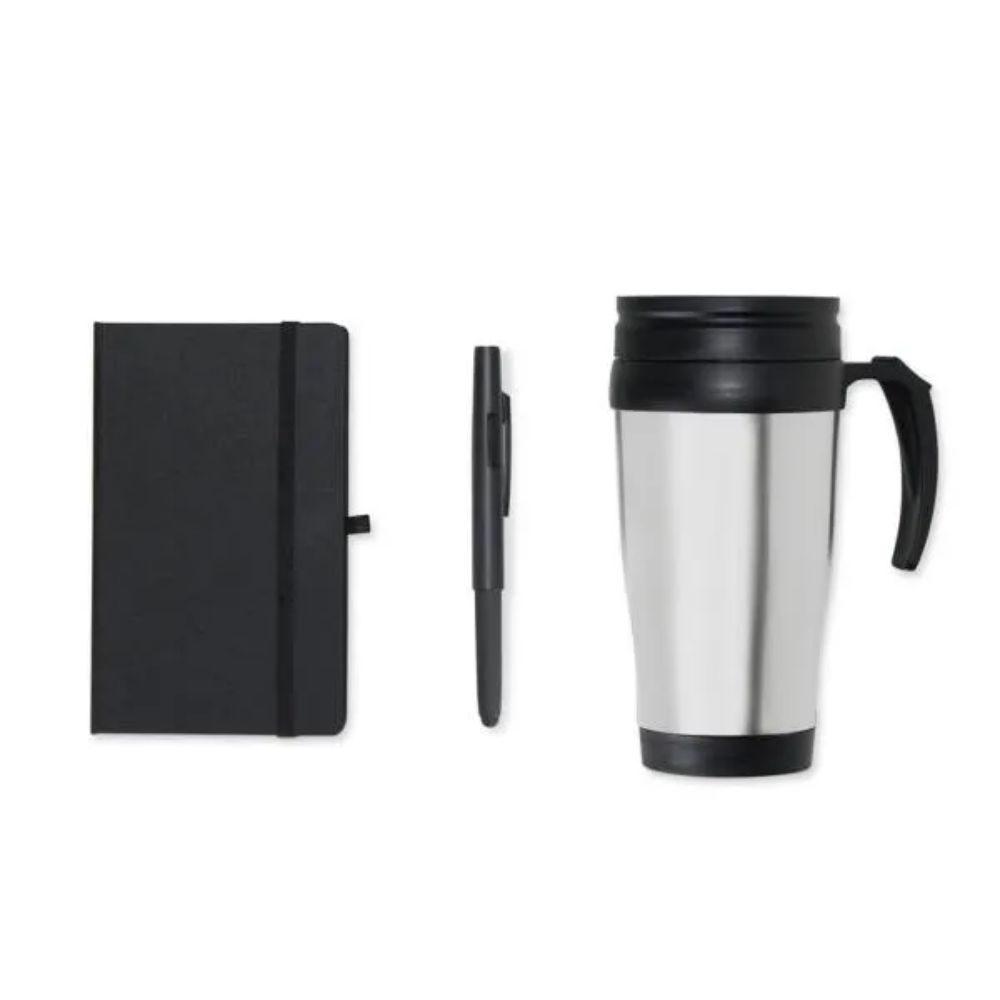 Kit Escritório 3 Peças GO1569 na cor Preto, brinde personalizado Sky Brindes