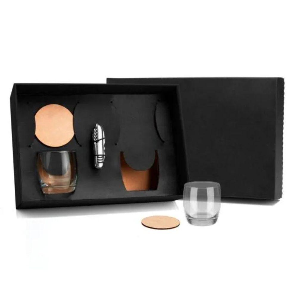 Kit Whisky 5 peças GO1573 na cor Preto, brinde personalizado Sky Brindes