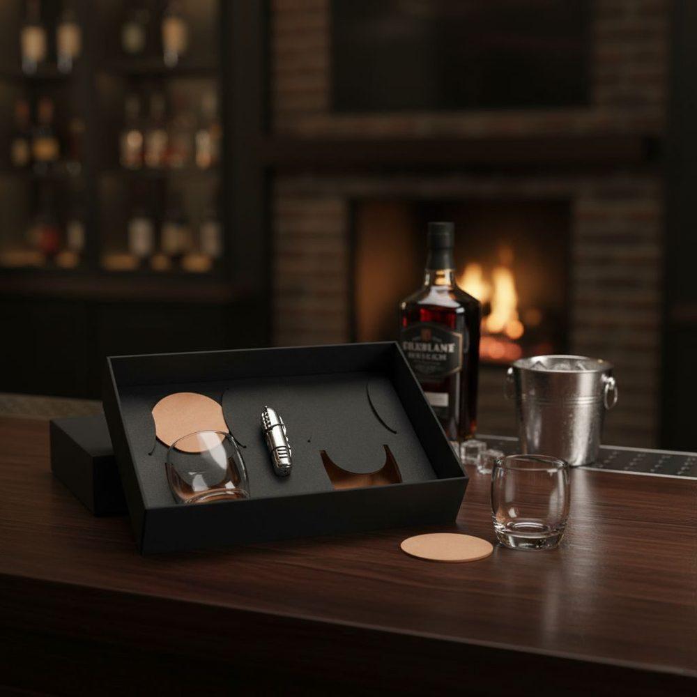 Kit Whisky 5 peças GO1573 na cor Preto, brinde personalizado Sky Brindes