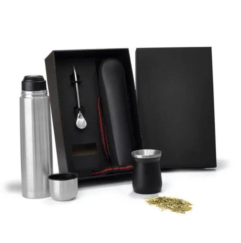 Kit Para Chimarrão 3 Peças GO1575 na cor Preto, brinde personalizado Sky Brindes