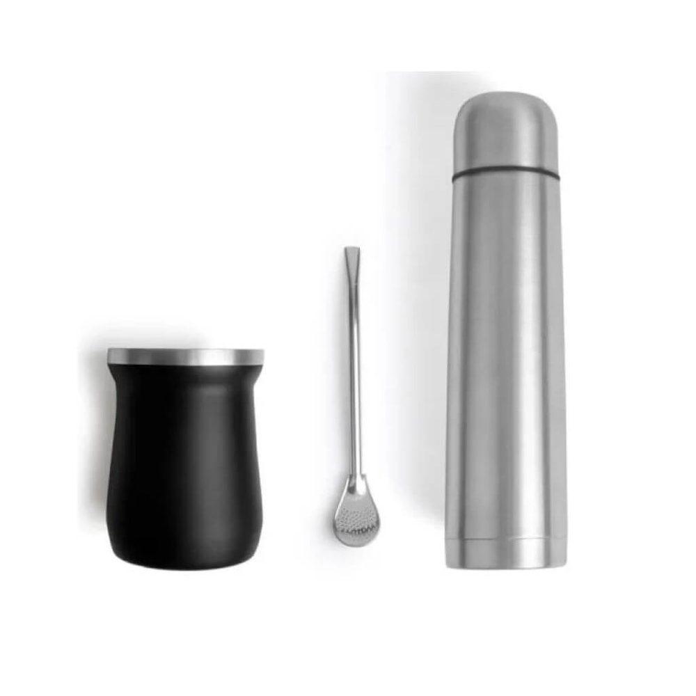 Kit Para Chimarrão 3 Peças GO1575 na cor Preto, brinde personalizado Sky Brindes