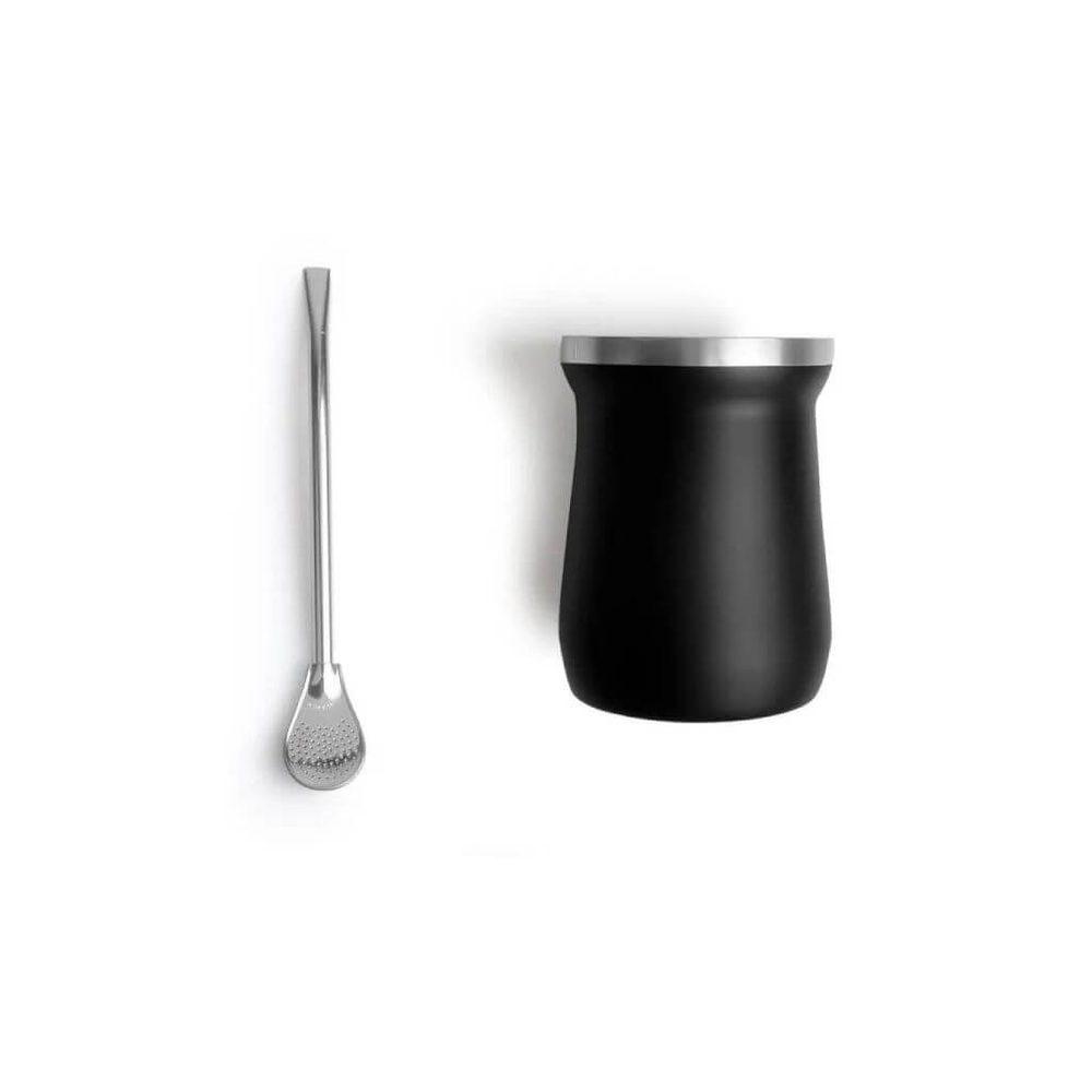 Cuia Térmica 300ml GO1576 na cor Preto, brinde personalizado Sky Brindes