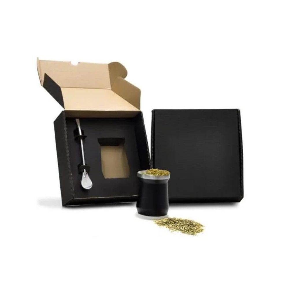 Cuia Térmica 300ml GO1576 na cor Preto, brinde personalizado Sky Brindes