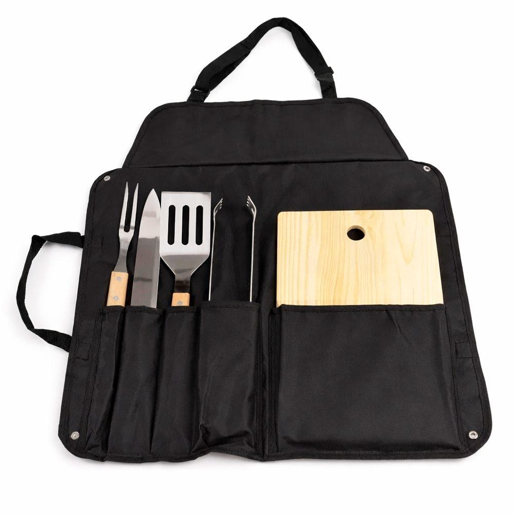 Kit Churrasco 6 Peças GO1578 na cor Preto, brinde personalizado Sky Brindes