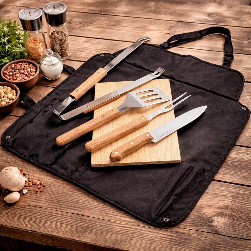 Kit Churrasco 6 Peças GO1578 na cor Preto, brinde personalizado Sky Brindes