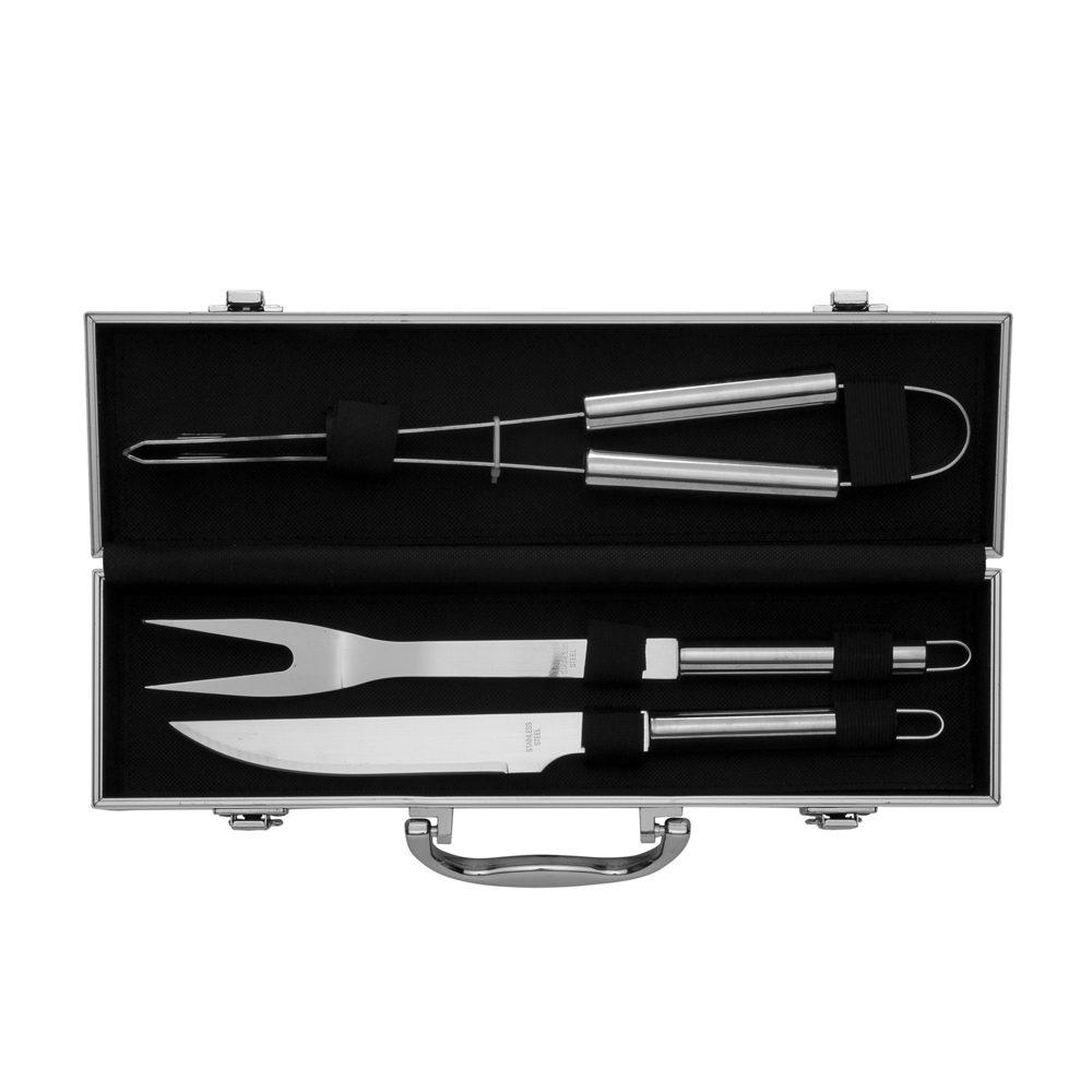 Kit churrasco 3 peças GO1589 na cor Prata, brinde personalizado Sky Brindes