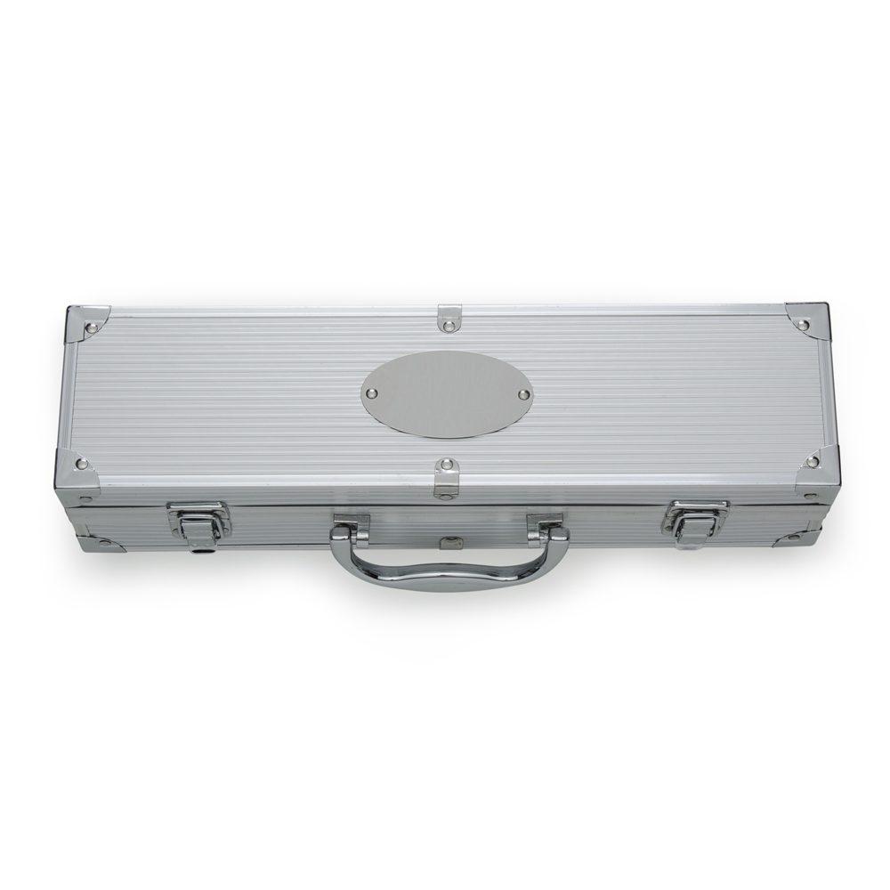Kit churrasco 3 peças GO1589 na cor Prata, brinde personalizado Sky Brindes
