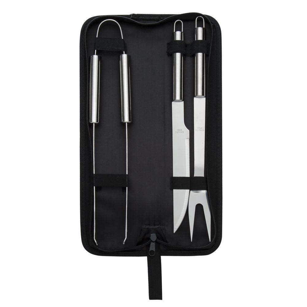 Kit churrasco 3 peças GO1591 na cor Preto, brinde personalizado Sky Brindes