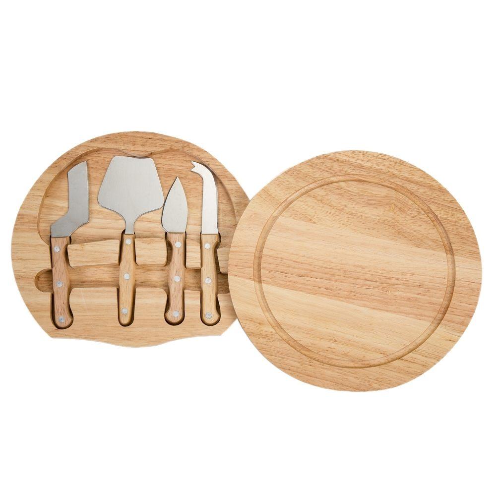 Kit queijo c 5 peças GO1594 na cor Madeira e inox, brinde personalizado Sky Brindes