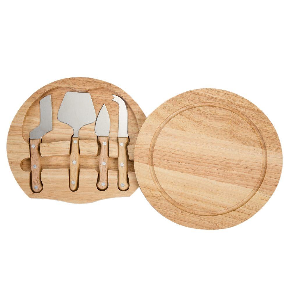 Kit queijo c 5 peças GO1594 na cor Madeira e inox, brinde personalizado Sky Brindes