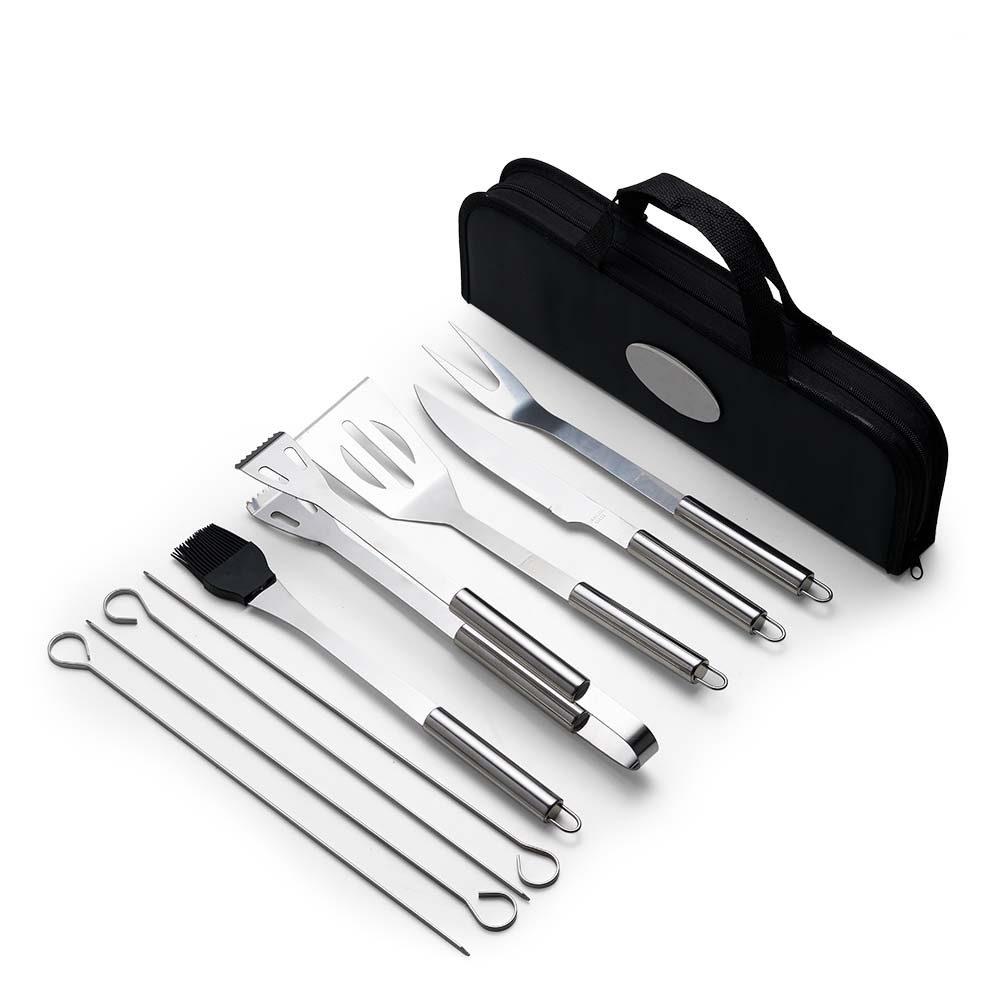 Kit churrasco 9 peças GO1598 na cor Preto, brinde personalizado Sky Brindes