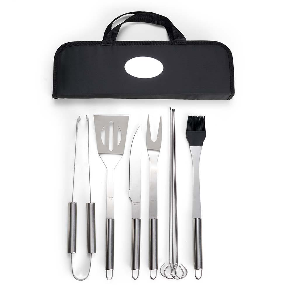 Kit churrasco 9 peças GO1598 na cor Preto, brinde personalizado Sky Brindes