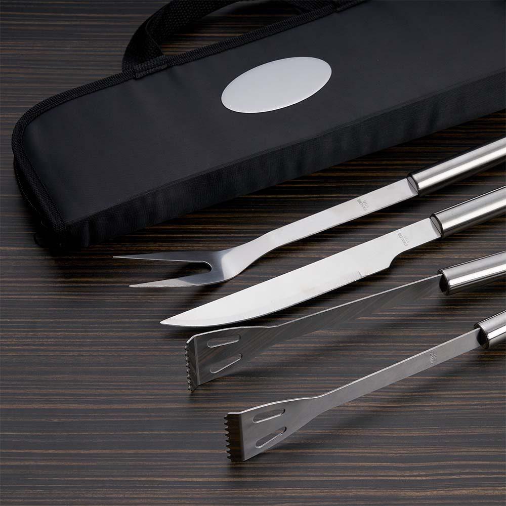Kit churrasco 9 peças GO1598 na cor Preto, brinde personalizado Sky Brindes