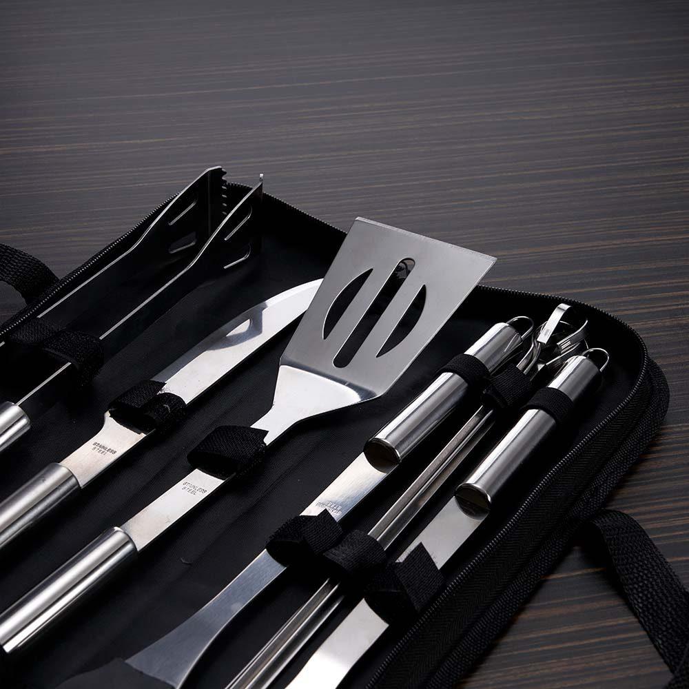 Kit churrasco 9 peças GO1598 na cor Preto, brinde personalizado Sky Brindes