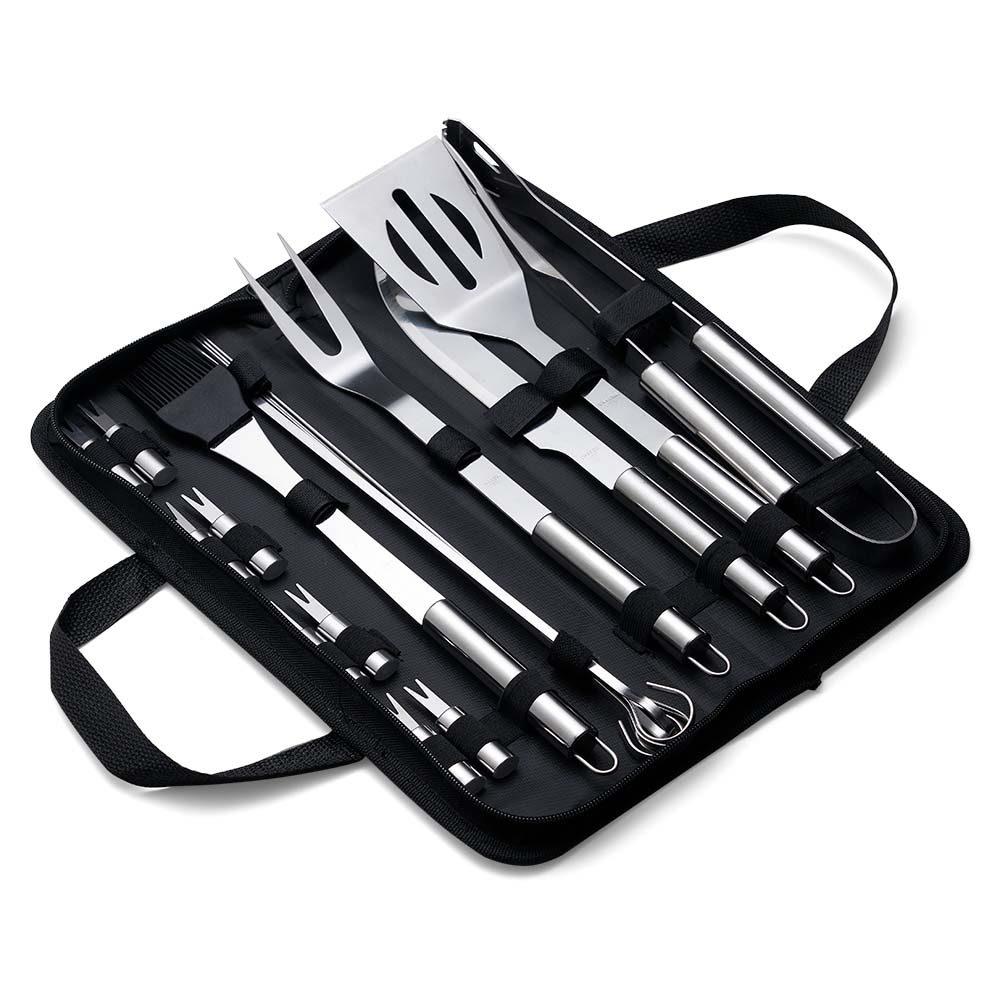 Kit churrasco 17 peças GO1599 na cor Preto, brinde personalizado Sky Brindes
