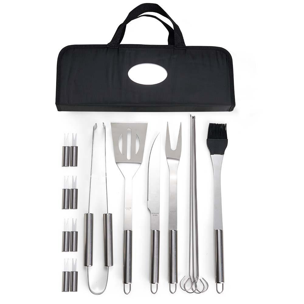 Kit churrasco 17 peças GO1599 na cor Preto, brinde personalizado Sky Brindes