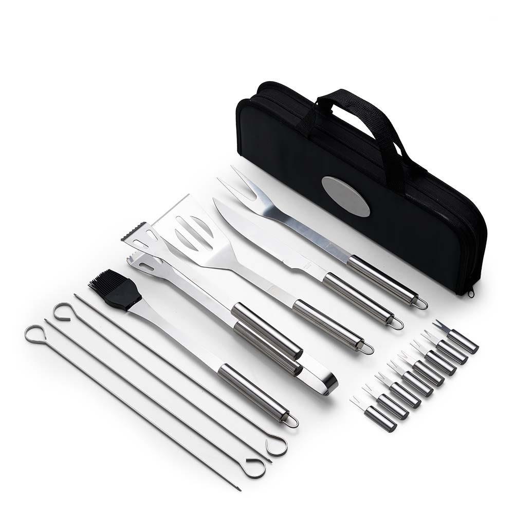 Kit churrasco 17 peças GO1599 na cor Preto, brinde personalizado Sky Brindes