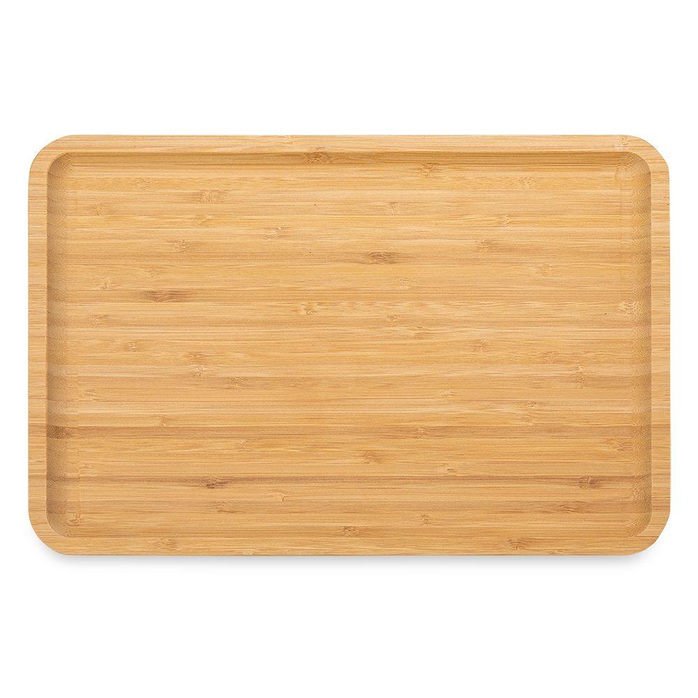 Petisqueira de bambu 36*24cm GO1601 na cor Madeira e inox, brinde personalizado Sky Brindes